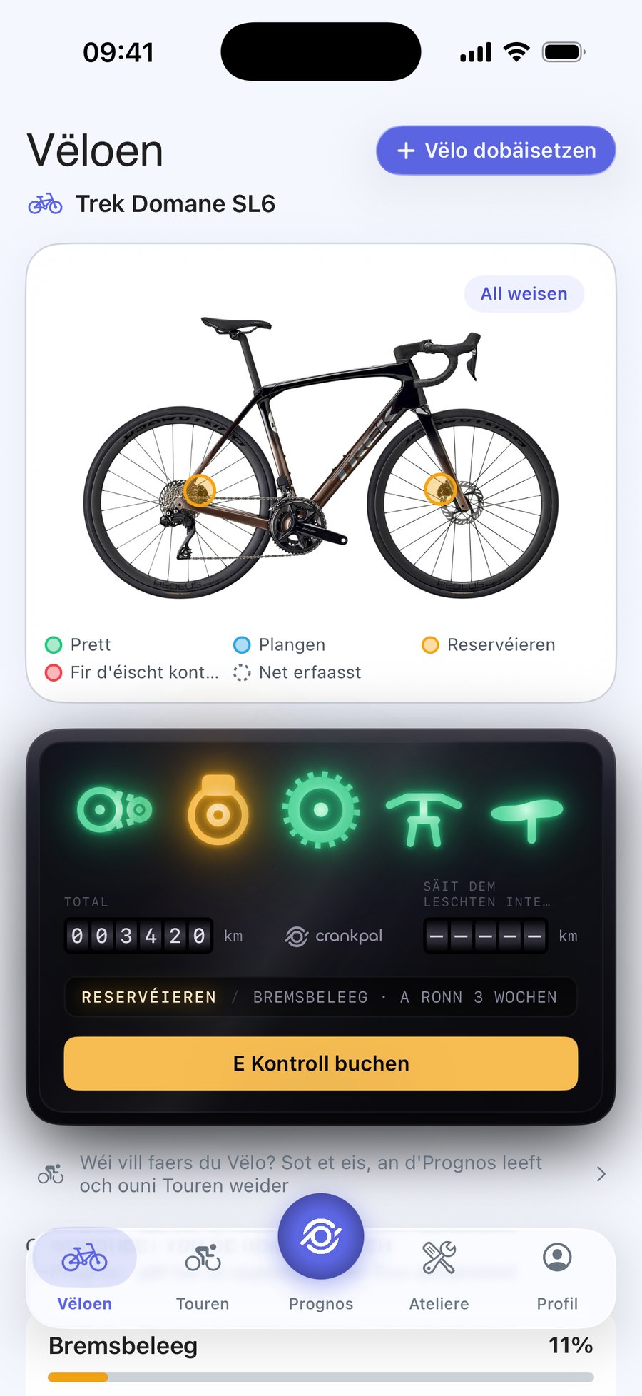 CrankPal-App: de Zoustand vum Vëlo an d'Verschleisspronose fir d'Kette, mat der Terminbuchung