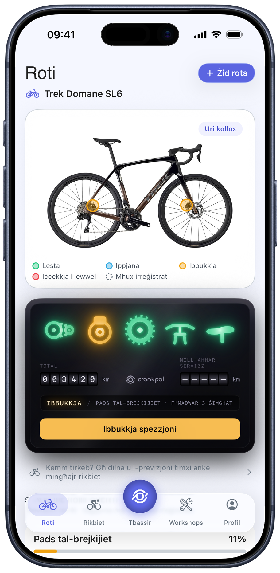 CrankPal app — bike health and predictive maintenance